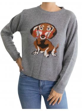 Maglia girocollo tinta unita con bassotto